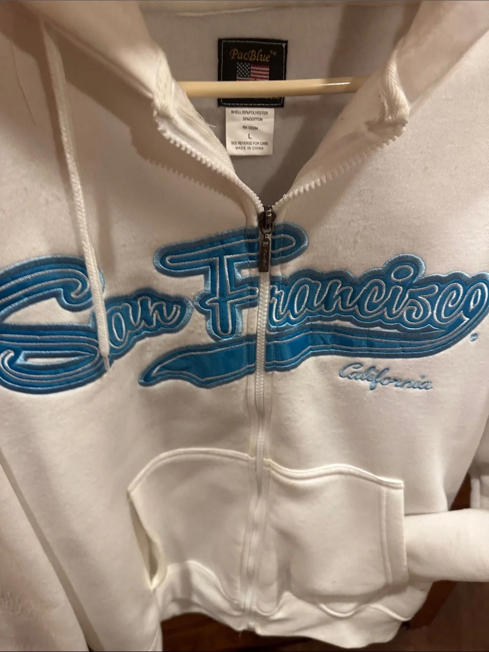 PacSun White Zip-Up Hoodie with Blue 